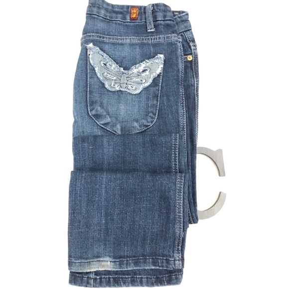 Rare 7FAM Jeans l Sz 28 l Straight Leg Butterfly Back Pockets Jeans - Picture 1 of 14